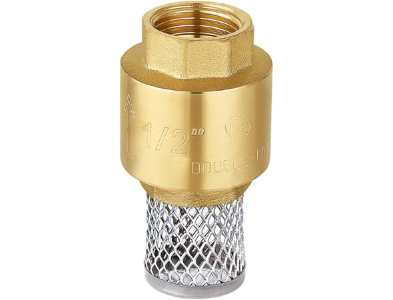 A brass and stainless steel double check valve fitting with a 1/2 inch thread, shown on a plain white background.