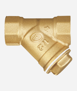 A brass Y-shaped pipe fitting with a hexagonal nut on one end and a threaded connection on the other, shown against a plain white background.